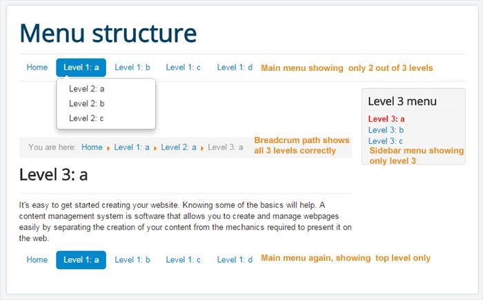 joomla menu structure